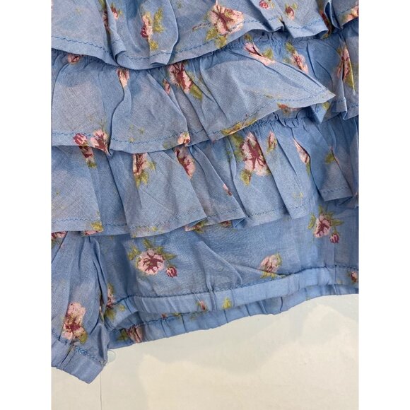 Free People Ruffle Up Bloomer Shorts Size Medium Blue Floral Elastic Waist New - Picture 3 of 7